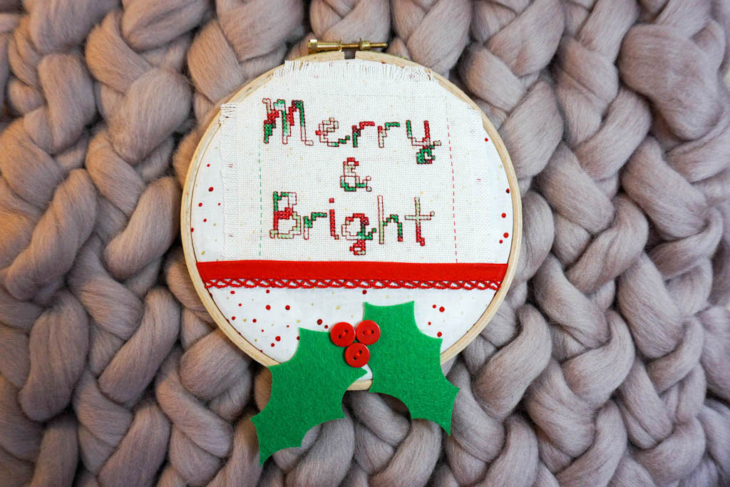 Merry and Bright Cross Stitch Hoop