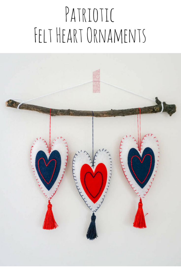 Patriotic Felt Heart Ornaments