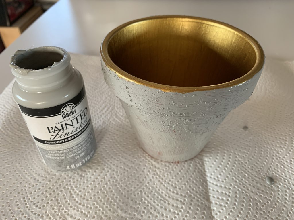 Faux Concrete and Gold Painted Pot